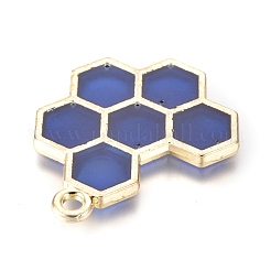 合金ペンダント  エナメル  ハニカム  ゴールドカラー  ダークブルー  21x17x1.5mm  穴：1.6mm&nbsp;ENAM-R053-001C
