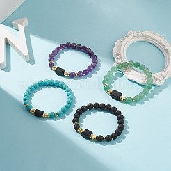 ジェムストーン & ナチュラル ブラック トルマリン コラム ビーズ ストレッチ ブレスレット 女性用  内径：2-1/8インチ（5.35cm）&nbsp;BJEW-JB08680