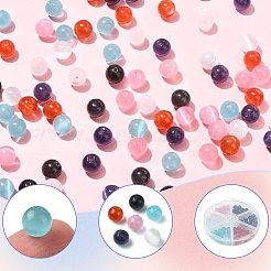 90個6色のキャットアイビーズセット  ラウンド  ミックスカラー  8mm  穴：1mm  15個/カラー&nbsp;CE-YW0001-01