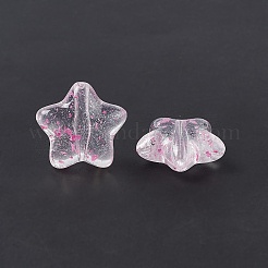 透明なアクリルビーズ  ドライフラワーの花びら付き  スター  ショッキングピンク  19x20x8mm  穴：1.8mm&nbsp;OACR-H019-33B
