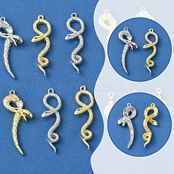 ラインストーン付きラックメッキ合金ペンダント  ヘビ  プラチナ·ゴールデン  28~48x11~23x3.5~7.5mm  穴：1.8mm  12個/セット&nbsp;FIND-FS0003-68