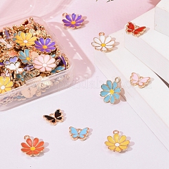 120個12スタイルアロイエナメルペンダント  花＆蝶  ライトゴールド  10個/スタイル&nbsp;ENAM-LS0001-23LG