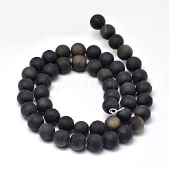 Frosted Natural Golden Sheen Obsidian Round Bead Strands&nbsp;G-F266-04-8mm