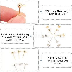 120Pcs 2 Style 304 Stainless Steel Ball Stud Earring Findings&nbsp;STAS-UN0028-90