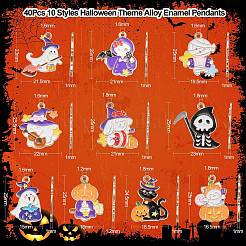 40pcs10スタイルハロウィーンテーマ合金エナメルペンダント  ライトゴールド  幽霊/魔女/ミイラ/猫のチャーム  ミックスカラー  24~25x16.5~23x1~2mm  穴：1.8mm  4個/スタイル&nbsp;ENAM-CJ0004-77