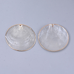 ナチュラルカピスシェルビッグペンダント  ブラスエッジメッキ  フラットラウンド  ライトゴールド  60x2mm  穴：1.5mm&nbsp;SHEL-S274-89