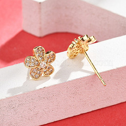 Flower Brass Micro Pave Clear Cubic Zirconia Stud Earrings&nbsp;EJEW-H162-03G