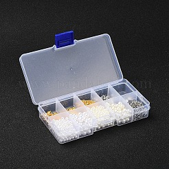 キットを作るDIYイヤリング  丸いabsプラスチック模造真珠ビーズを含む  鉄のパーツとイヤーナットと折り畳み式のカシメエンドパーツと開いた丸カン  弾性水晶の線  ミックスカラー  ビーズ：400個/セット&nbsp;DIY-YW0003-16
