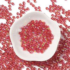 ガラスシードビーズ  半分メッキ  透明色の虹  丸い穴  ラウンド  インディアンレッド  4x3mm  穴：1.2mm  7500個/ポンド&nbsp;SEED-H002-A-A618