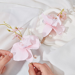 絹布 造花 ブートニエール  プラスチックと鉄のブローチ付き  結婚式のための  パーティーの装飾  PVC IDカードホルダー付き  パールピンク  200x88x60.5mm  6pc&nbsp;AJEW-DR0001-55B