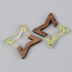 Transparent Resin & Walnut Wood Pendants&nbsp;RESI-S389-028A-D01
