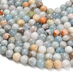 天然石アクアマリンビーズ連売り  ラウンド  スムーズ  9.5~10mm  穴：1mm  約38~39個/連  14.96''~15.20''（38~38.6センチメートル）&nbsp;G-F591-29A-10mm-04