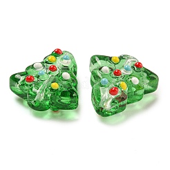 手作りランプワークビーズ  クリスマスツリー  ライム  16.5x15x7.5mm  穴：1.2mm&nbsp;LAMP-B026-01A