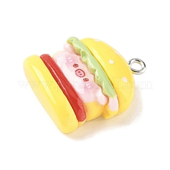 かわいいピンテーマの不透明樹脂ペンダント  模造食品  プラチナトーンのアイアンループ付き  ハンバーガー  24x20.5x9mm  穴：2mm&nbsp;RESI-V005-007B