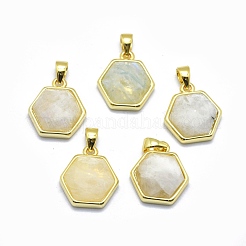 天然石ミックスストーンペンダント  ゴールデントーン真鍮パーツ  六角  多面カット  13.5x14x5mm  穴：2.5x3.5mm&nbsp;G-O176G-G