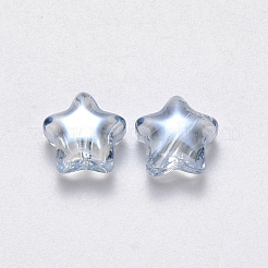 透明なスプレー塗装ガラスビーズ  スター  パール光沢メッキ  ライトブルー  8x8.5x4mm  穴：1mm&nbsp;GLAA-R211-04-G02
