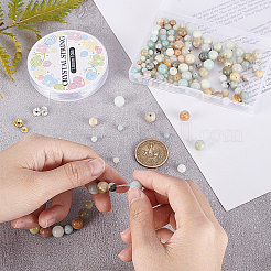 天然花アマゾナイトストレッチブレスレットの作り方キット  天然花アマゾナイトラウンドビーズを含む  鉄ラインストーンスペーサービーズと弾性糸  ゴールデン·ステンレス鋼色  天然花アマゾナイトビーズ: 204 個/セット&nbsp;DIY-CA0003-19