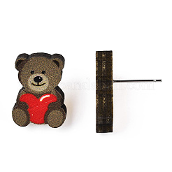 Valentine's Day Theme Printing Wood Stud Earrings for Women&nbsp;EJEW-B029-04
