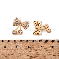 女性用真鍮マイクロパヴェクリアキュービックジルコニアスタッドピアス  カドミウムフリー＆鉛フリー  長持ちメッキ  ラックめっき  ゴールドカラー  蝶結び  15.5x13.5mm&nbsp;EJEW-G428-26G-03