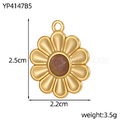 304ステンレススチールと天然石のペンダント  花のチャーム  長持ちメッキ  イオンプレーティング（ip）  18KGP本金メッキ  25x22mm  穴：1.5mm&nbsp;STAS-OY012-27G