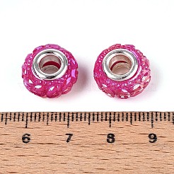 不透明樹脂ヨーロッパビーズ  大穴ビーズ  銀色メッキの真鍮芯のロンデル  カメリア  13.5~14x8.2~9mm  穴：5mm&nbsp;RESI-T057-29I