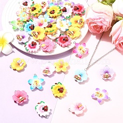 40本4スタイルレジンペンダント  昆虫と花  鉄パーツ  ミックスカラー  28~32x23.5~27.5x6.5~9mm  穴：2mm  10個/スタイル&nbsp;RESI-YW0006-17