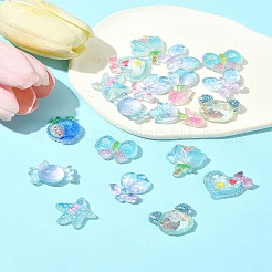 20個 10スタイルの花の透明エポキシ樹脂デコデンカボション  スパンコール付き  混合図形  14~29.5x17.5~24x5~8.5mm  2個/スタイル&nbsp;RESI-FS0001-94