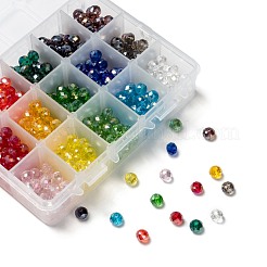 15色の電気メッキガラスビーズ  ABカラーメッキ  多面カット  ロンデル  ミックスカラー  8x6mm  穴：1mm  15色  30個/カラー  450個/箱&nbsp;EGLA-JP0002-02B-8mm