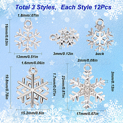36スタイルの合金ペンダント3個。スノーフレークチャーム  プラチナ  16~22x13~17x1.7~3mm  穴：1.6~2mm  12個/スタイル&nbsp;FIND-SC0004-64
