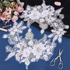 2Pcs Flower Polyester with Plastic Pearl Embroidery Sew on Cloth Patches&nbsp;PATC-HY0002-03B