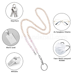 Natural Rose Quartz & Wood Beaded Name Card Holder&nbsp;HJEW-SW00016-02