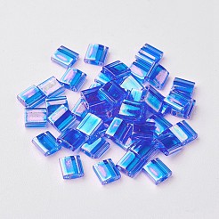 MIYUKIティラビーズ  日本製シードビーズ  2穴  （tl261)透明サファイアab  5x5x1.9mm  穴：0.8mm  約118PCS /ボトル  10 G /ボトル&nbsp;SEED-JP0008-TL261