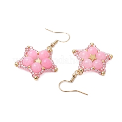 Dyed Natural Yellow Jade Dangle Earrings&nbsp;EJEW-JE06238-04