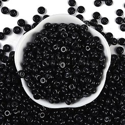 透明な色のガラスシードビーズ  ドーナツ  ブラック  6.5x3mm  穴：1.8mm  約1363個/ポンド&nbsp;SEED-P008-01A-02