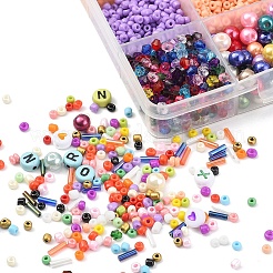 DIYジュエリーセット製作キット  8/0つの丸いガラスシードビーズを含む  アクリルビーズ  チベット風アロイペンダント10個  弾性水晶の線  試験チューブ  ピンセット  はさみと針  合金製カニカン  鉄のイヤリングフック＆オープン丸カン  真鍮製リング  ミックスカラー  ビーズ：5715個/セット&nbsp;DIY-YW0003-37