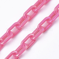 アクリル不透明アズキチェーン  ABカラー  オーバル  ショッキングピンク  13x8x2mm  19.68インチ（50cm）/連&nbsp;PACR-N009-002F