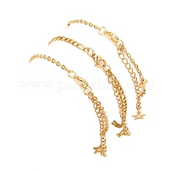 3Pcs 3 Styles 304 Stainless Steel Figaro & Cable Chain Bracelets & Link Bracelets for Women&nbsp;BJEW-JB12431