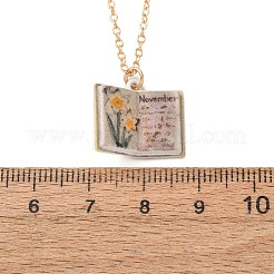 真鍮エナメル製ブックペンダントネックレス（女性用）  ゴールドカラー  きいろ  17.72インチ（45cm）&nbsp;KK-CBAF5B9-01G-11
