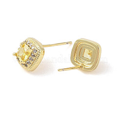 Square Brass Micro Pave Clear Cubic Zirconia Stud Earrings&nbsp;EJEW-L285-005G