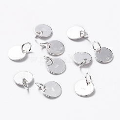 925スターリングシルバーペンダント  フラットラウンドのチャーム  スタンプ925個付き  銀  8x0.6mm  穴：2mm&nbsp;STER-K167-006B-S