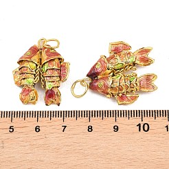 真鍮七宝ペンダント  丸カン付き金魚チャーム  ゴールドカラー  サクランボ色  27~28.5x23~25x7.5~9mm  穴：6mm&nbsp;KK-P251-A01-G-03