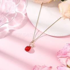 ハートペンダント付きレッドガラスパールナゲット 304ステンレススチールチェーンネックレス（女性用）  ゴールドカラー  17.87インチ（45.4cm）&nbsp;NJEW-JN05539