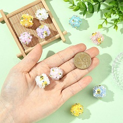 5個5色手作りポリマークレイビーズ  花と蜂の丸い  ミックスカラー  19x21x20.5mm  穴：2mm  1pc /カラー&nbsp;CLAY-YW0002-69