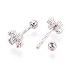 925 Sterling Silver Micro Pave Clear Cubic Zirconia Flower Stud Earrings&nbsp;STER-N016-86P
