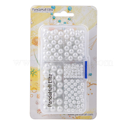 環境に優しい染めガラスパールラウンドパールビーズ  ホワイト  4~10mm  穴：0.7~1.5mm  430個/箱&nbsp;HY-PH0003-RB001-B