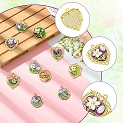 10個10スタイルアロイエナメルペンダント  ABSの模造パールと  ラックめっき  長持ちメッキ  鉛フリー＆カドミウムフリー＆ニッケルフリー  ゴールドカラー  混合形状  ミックスカラー  23.5~28x19~22.5x5~9mm  穴：1.5~1.8mm  1個/スタイル&nbsp;ENAM-YW0006-20