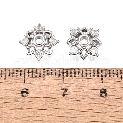 真鍮製マイクロパヴェクリアキュービックジルコニアビーズキャップ  中空の花  プラチナ  10.5x10.5x3mm  穴：1.6mm&nbsp;KK-Q071-10P-02