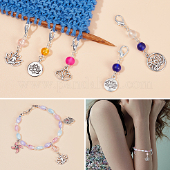 Glass Beaded Locking Stitch Markers with Lotus & Yoga Pendant&nbsp;HJEW-AB00012