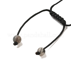12.5mm ラウンド天然ブラックネットストーン編みビーズブレスレット 女性用 男性用  艶消し  内径：2~3-1/8インチ（4.95~8.05cm）&nbsp;BJEW-C060-01R