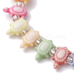 夏のビーチトータスアクリル＆ガラスシードビーズストレッチブレスレット（女性用）  カラフル  内径：2インチ（5.05cm）&nbsp;BJEW-JB10300-01